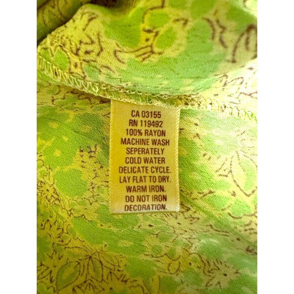 April Cornell Yellow Floral Midi Dress Rayon Ruffle Overlay V-Neck Size M - Picture 7 of 8